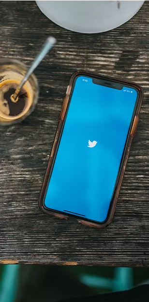 Auf diesem Bild sieht man das Twitter Logo auf einem Handy.