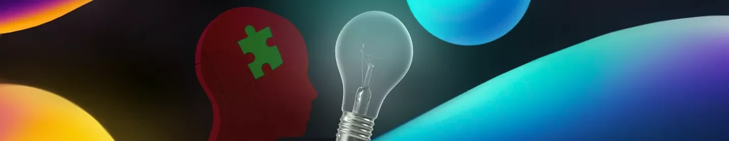Auf diesem Header sieht man einen Kopf, bestehend aus Puzzleteilen und eine Glühbirne